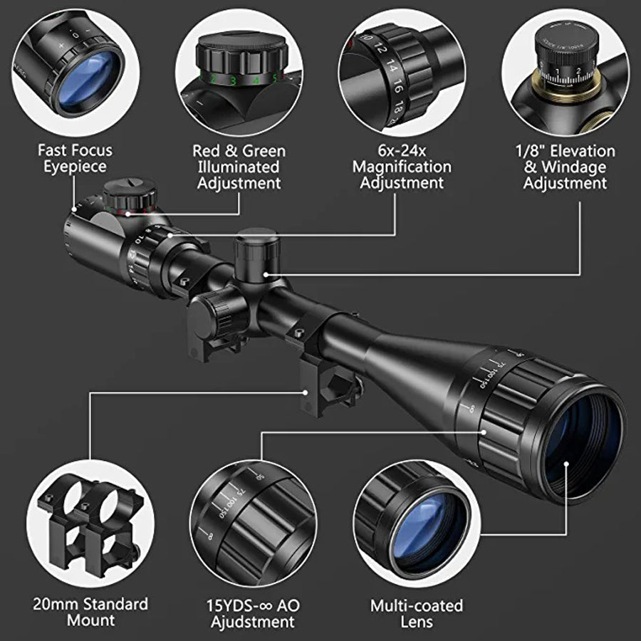 Hunting Rifle Scope 6-24x50 - Red & Green Illuminated Scope